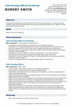Chief Nursing Officer Technician Resume .Docx (Word)