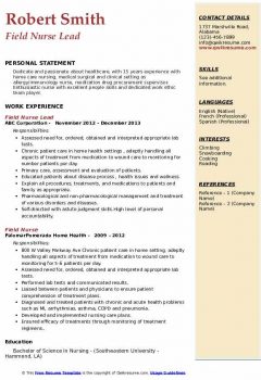 Field Nurse Lead Resume .Docx (Word)