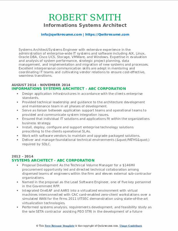 Informations Systems Architect Resume .Docx (Word)