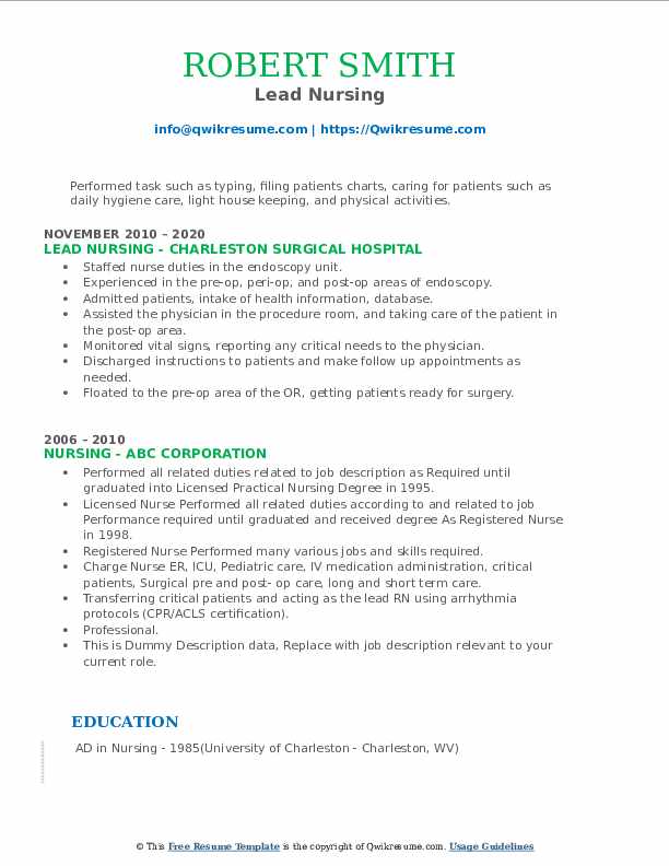 Lead Nursing Resume .Docx (Word)