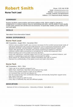 Nurse Tech Lead Resume .Docx (Word)
