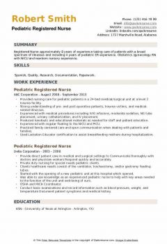 Pediatric Registered Nurse Resume9 .Docx (Word)