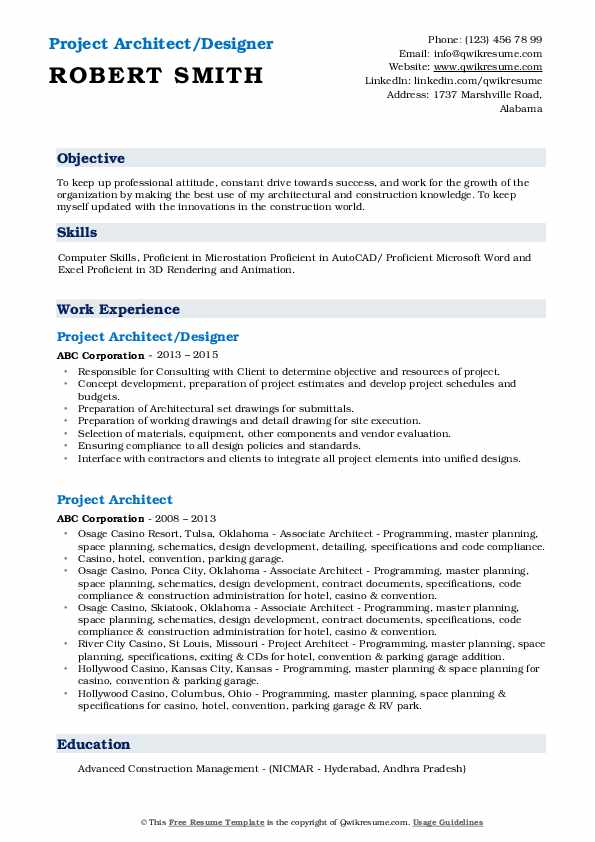 Project Architect/Designer Resume .Docx (Word)