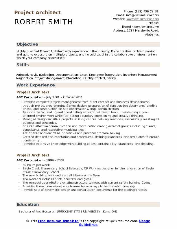 Project Architect Resume .Docx (Word)