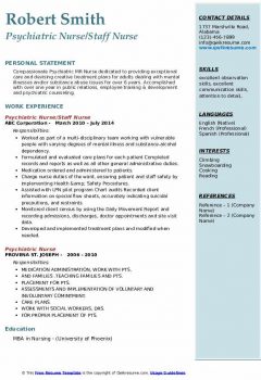 Psychiatric Nurse Staff Nurse Resume .Docx (Word)