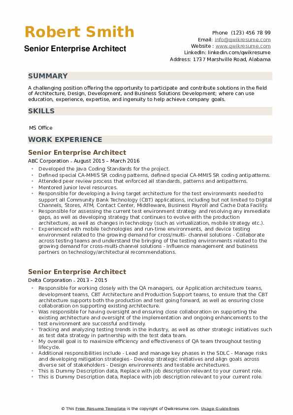 Senior Enterprise Architect Resume1 .Docx (Word)