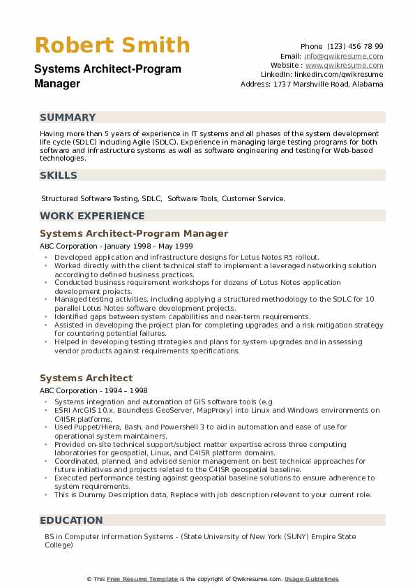 Systems Architect-Program Manager .Docx (Word) Resume
