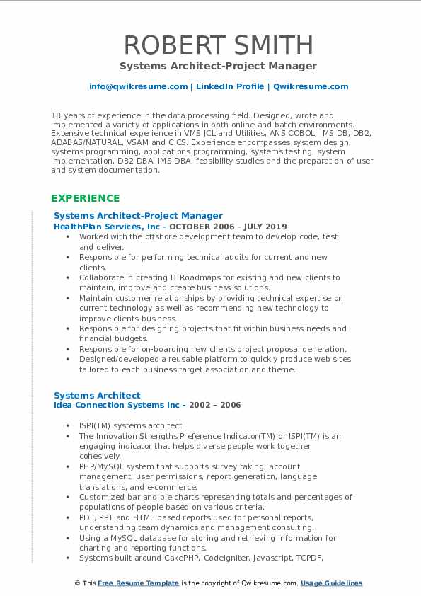 Systems Architect-Project Manager Resume .Docx (Word)