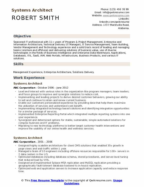 Systems Architect Resume .Docx (Word)