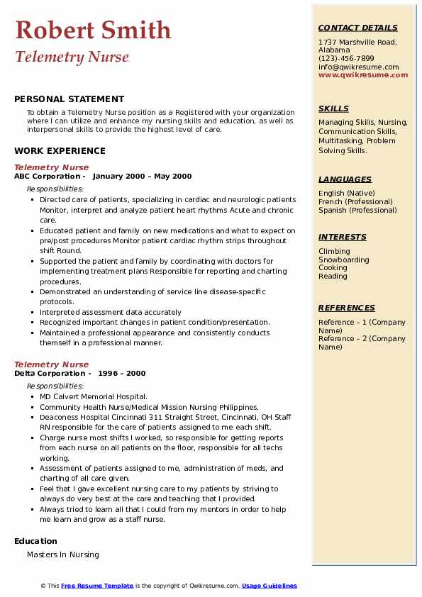 nursing resume examples telemetry