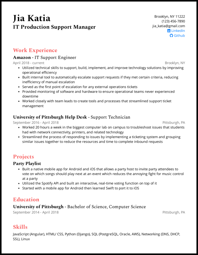 IT Production Support Manager Resume .Docx (Word)