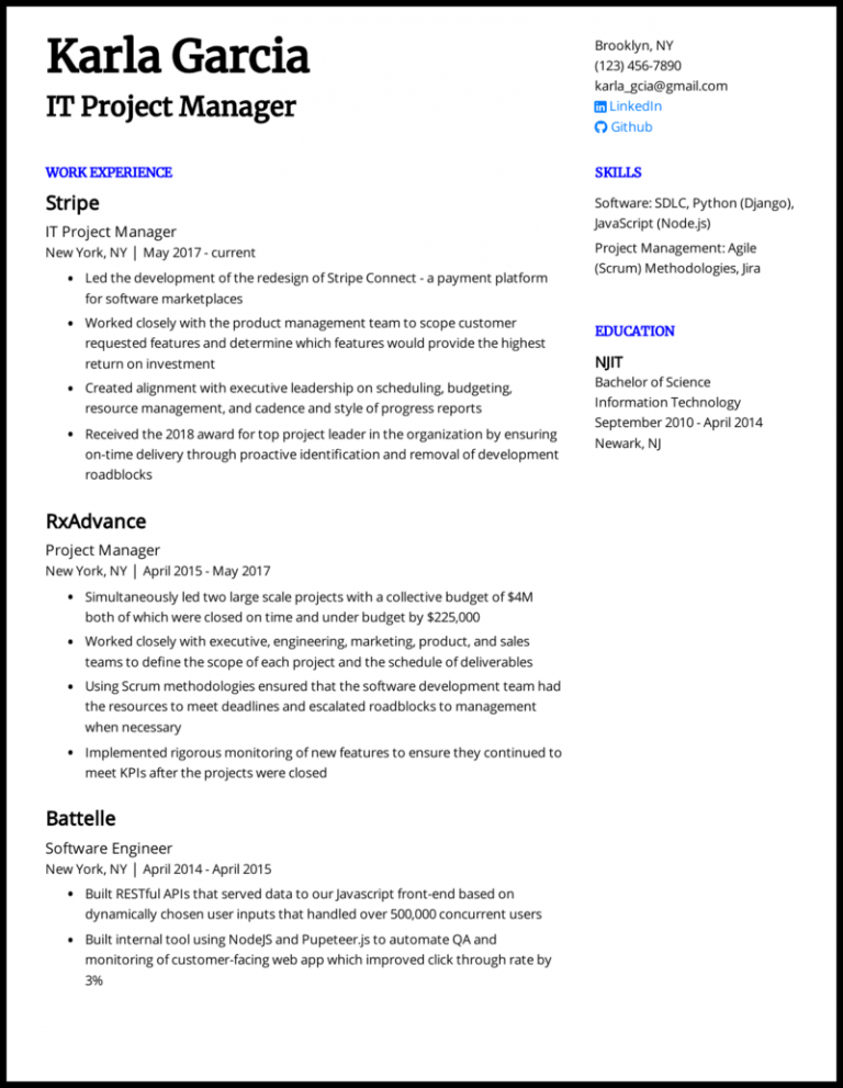 Download Free IT Project Manager Resume .Docx (Word) Template on ...