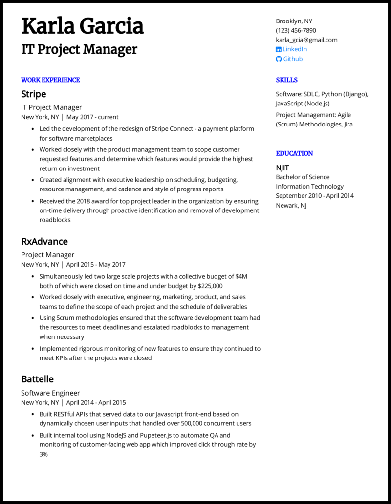 IT Project Manager Resume .Docx (Word)