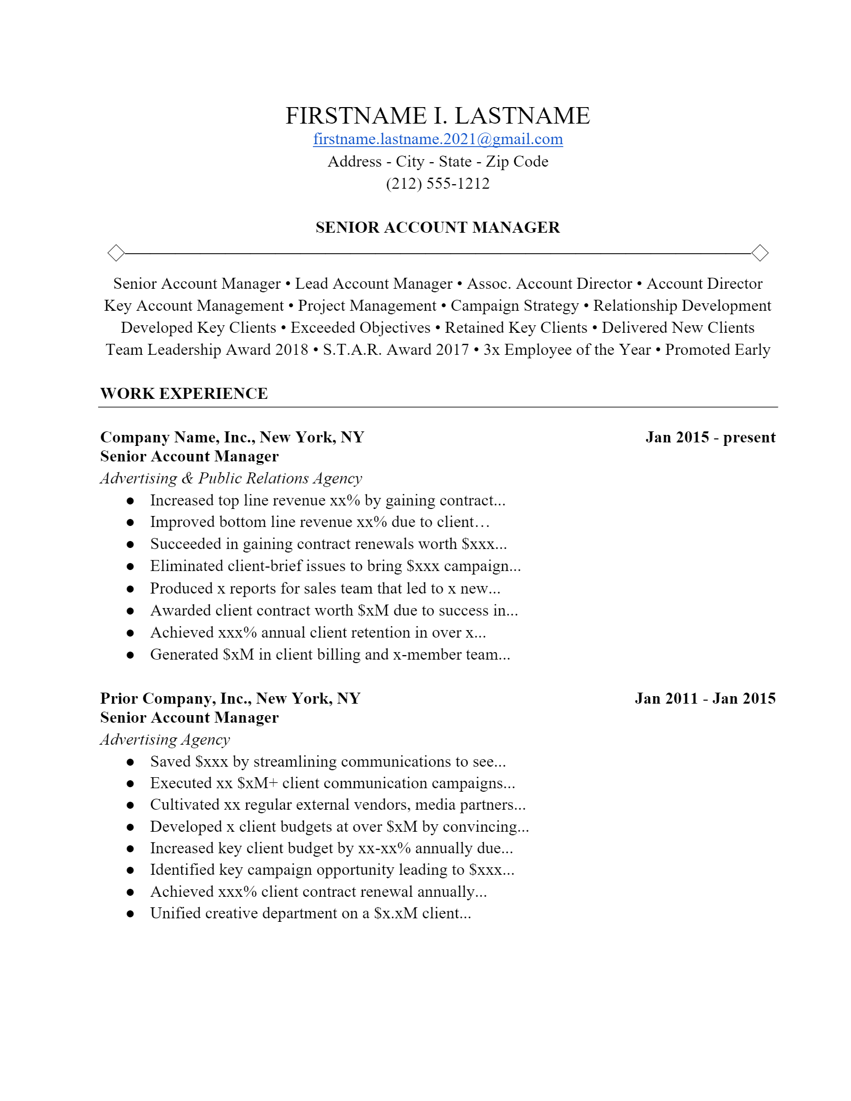 Account Manager Resume .Docx (Word)