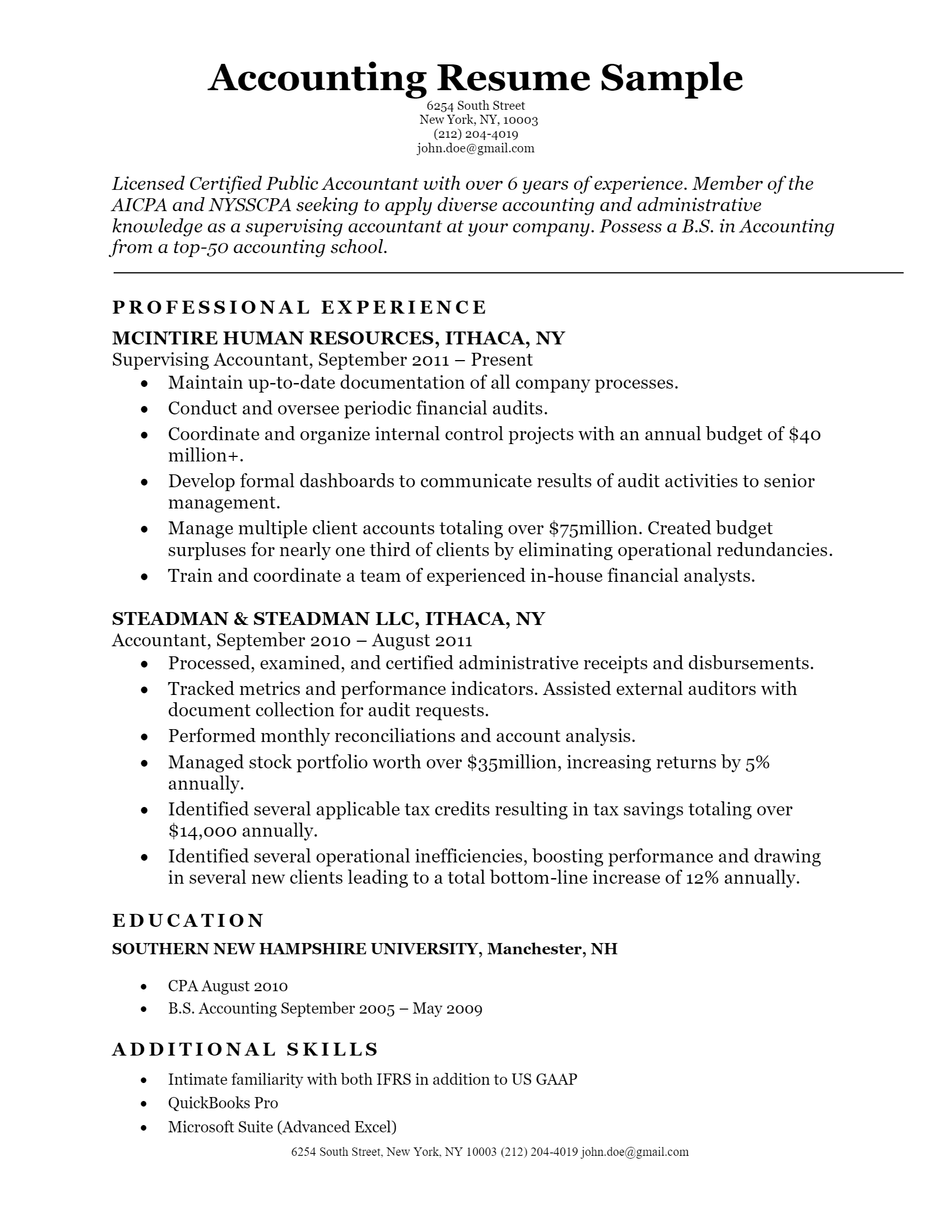 resume template word accounting