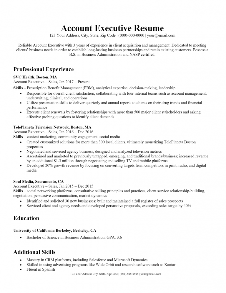 Download Free Account Executive Resume .Docx (Word) Template on ...