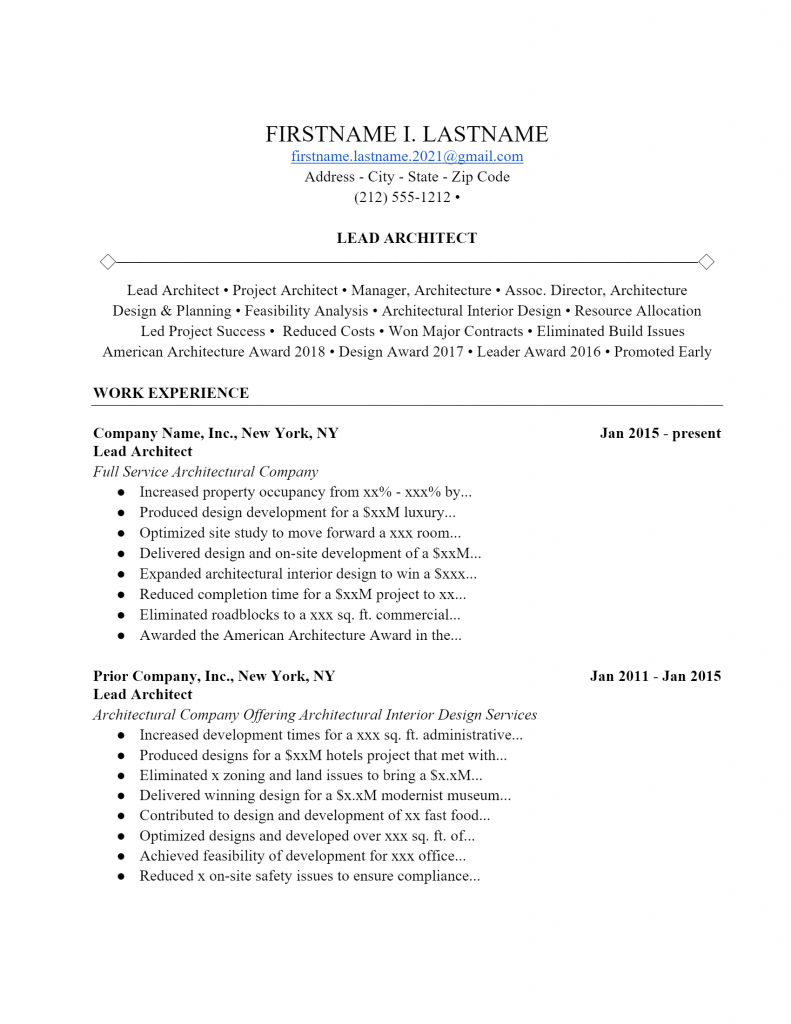 Architect Resume .Docx (Word)