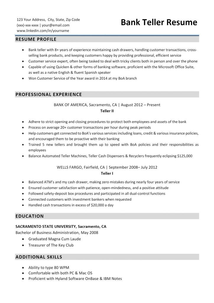 Bank Teller Resume .Docx (Word)