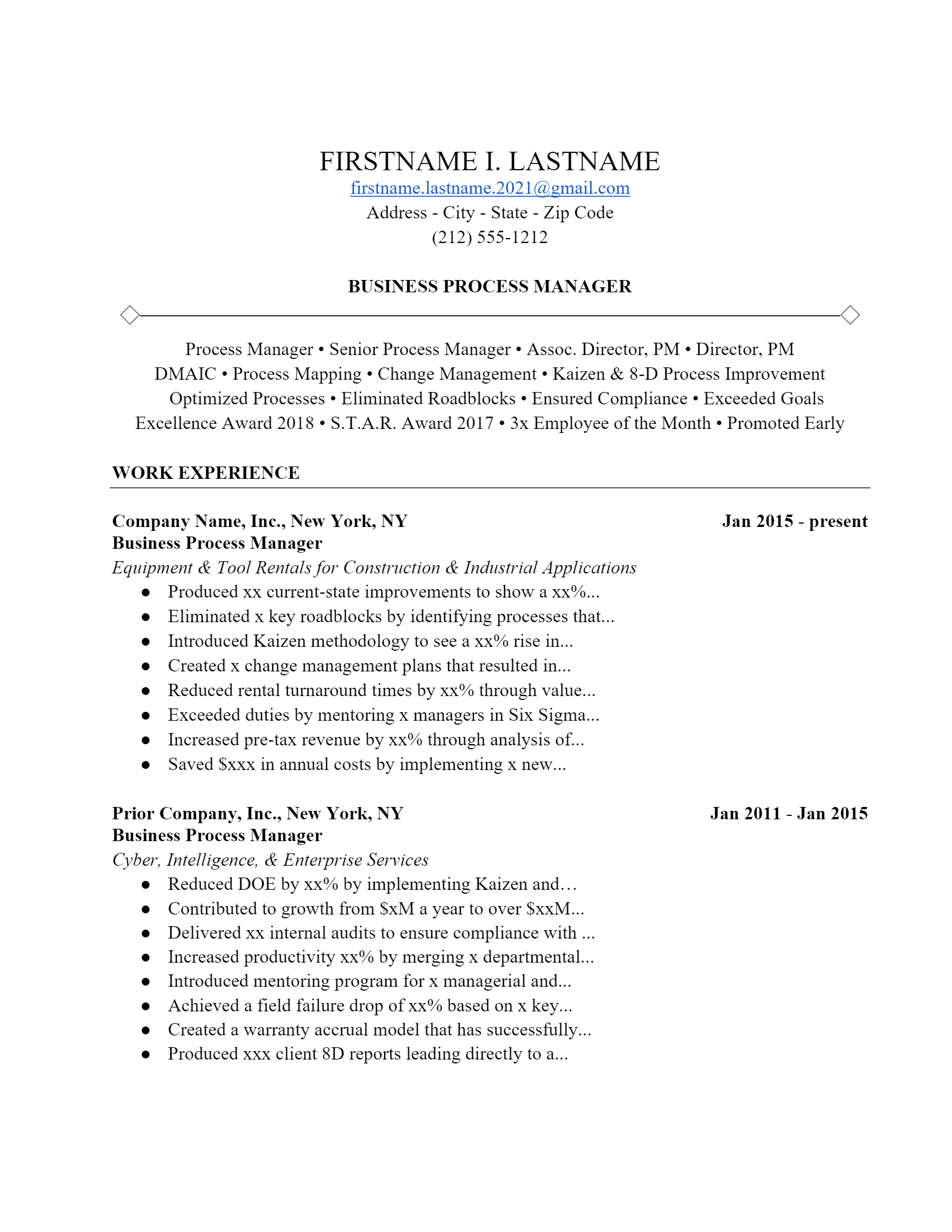 Business Manager Resume .Docx (Word)