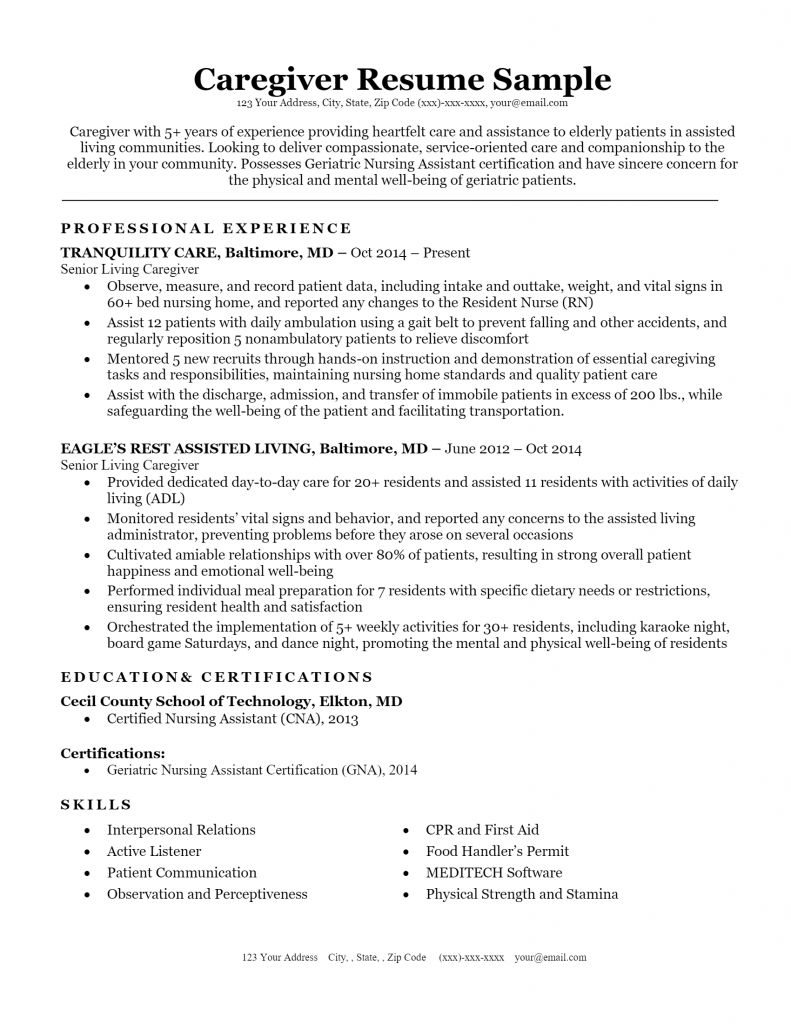 Caregiver Resume .Docx (Word)