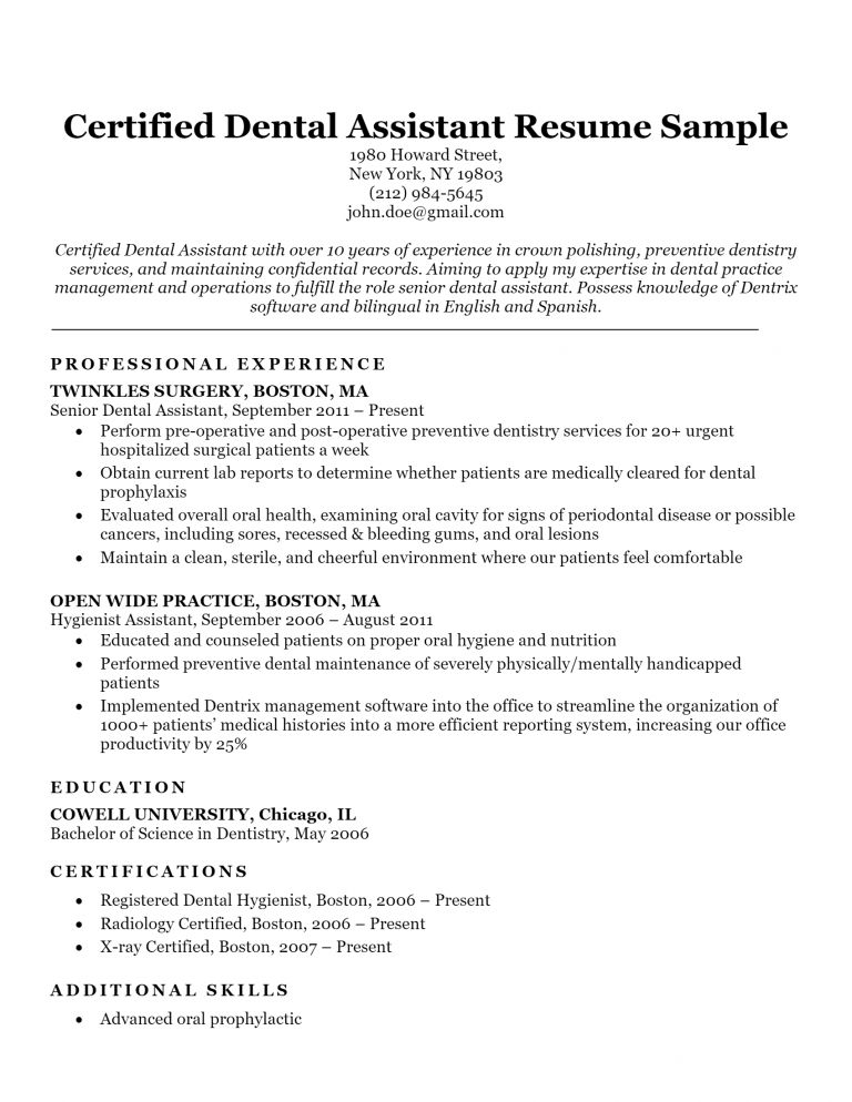 Download Free Certified Dental Assistant Docx Word Template On
