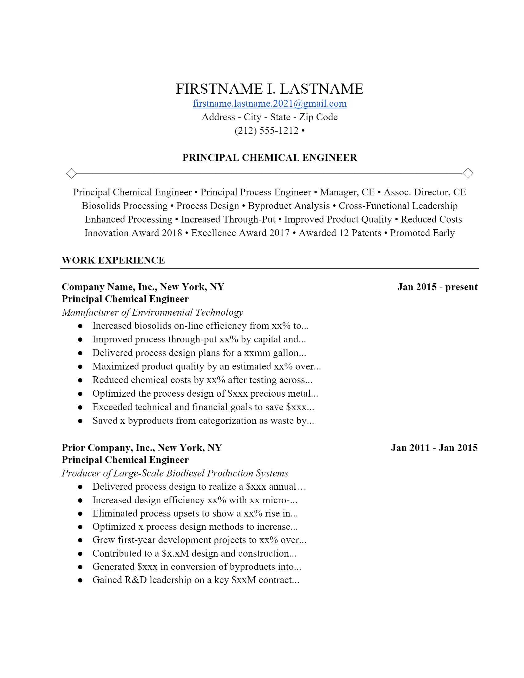 Chemical Engineer Resume .Docx (Word)