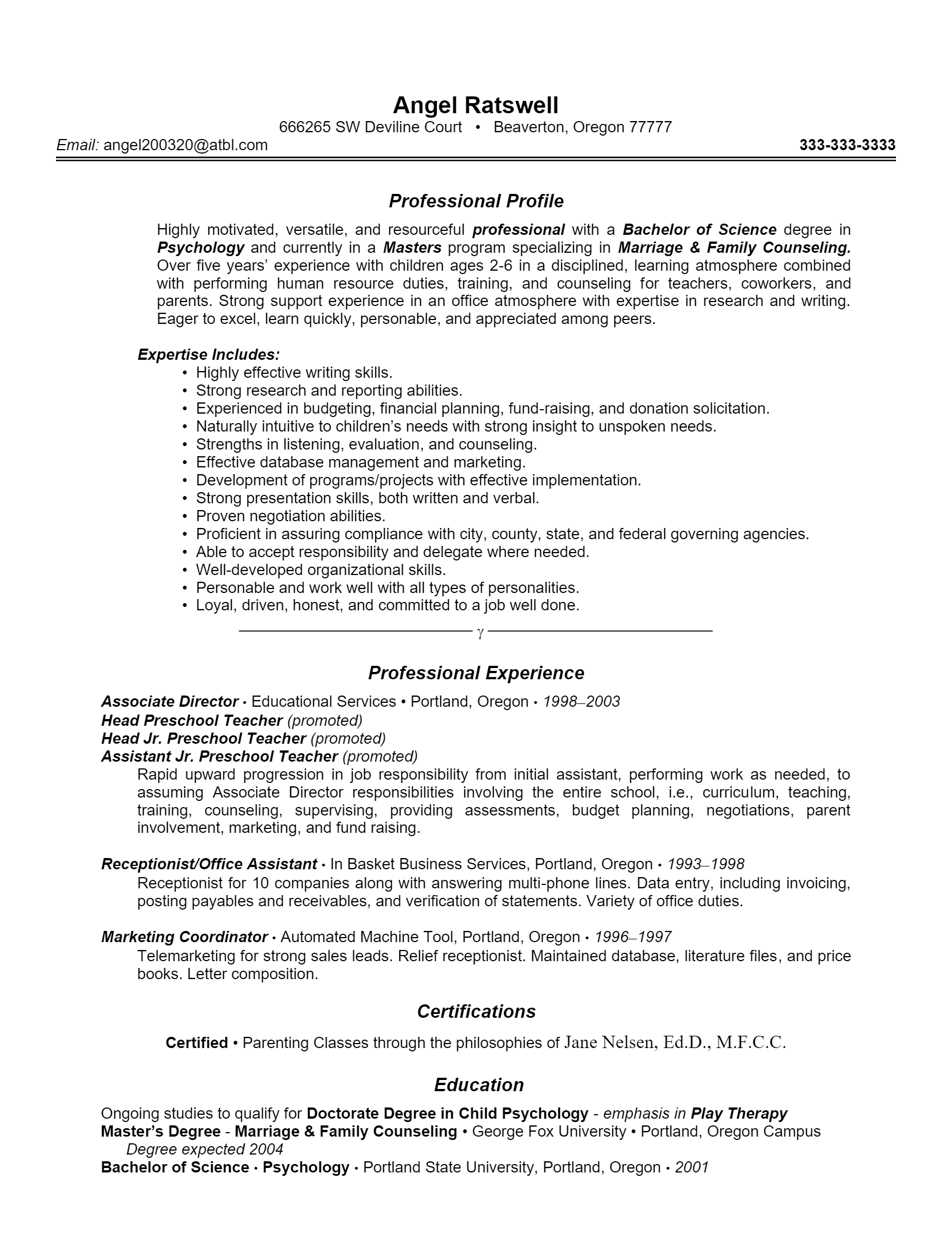 Counselor Resume .Docx (Word)