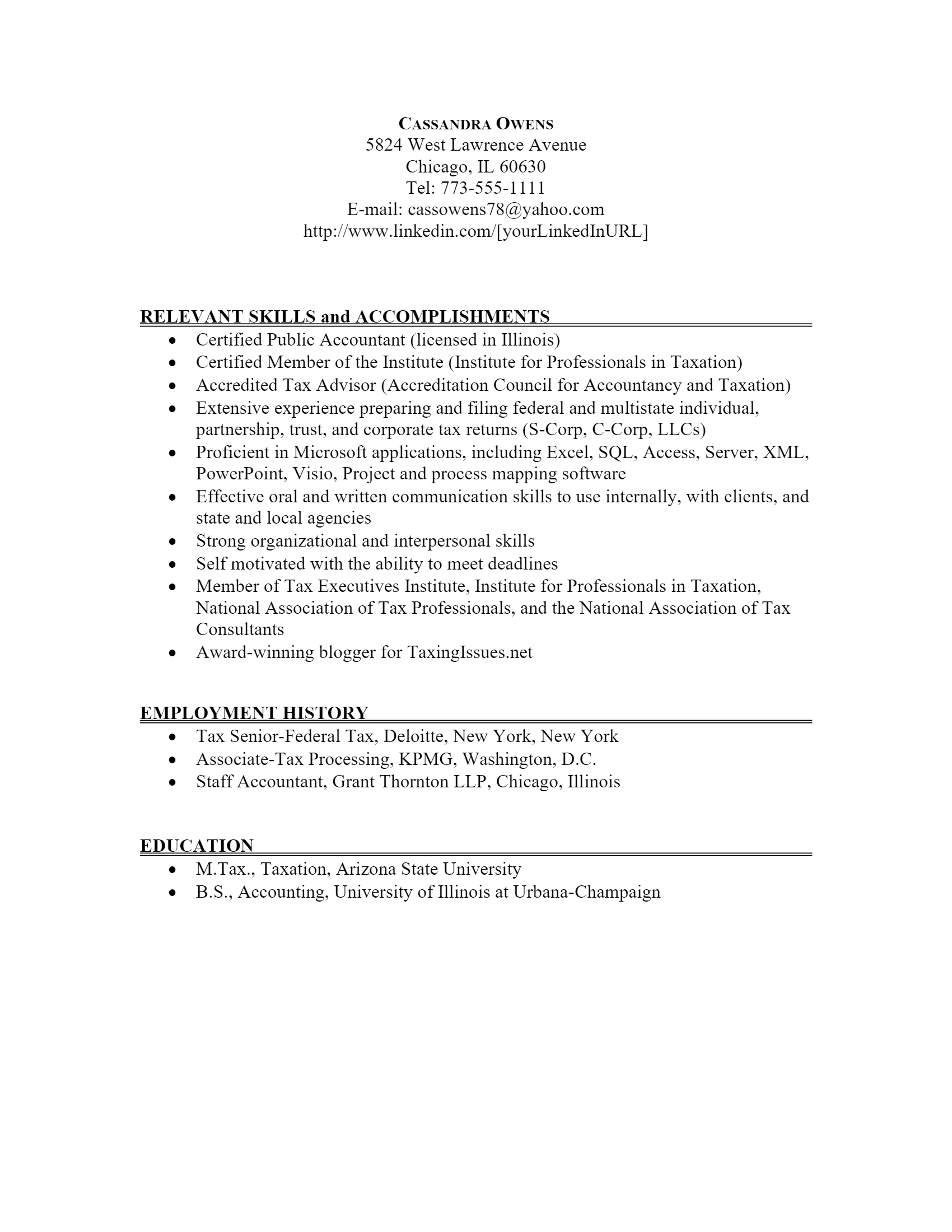 Certified Public Accountant Resume .Docx (Word)
