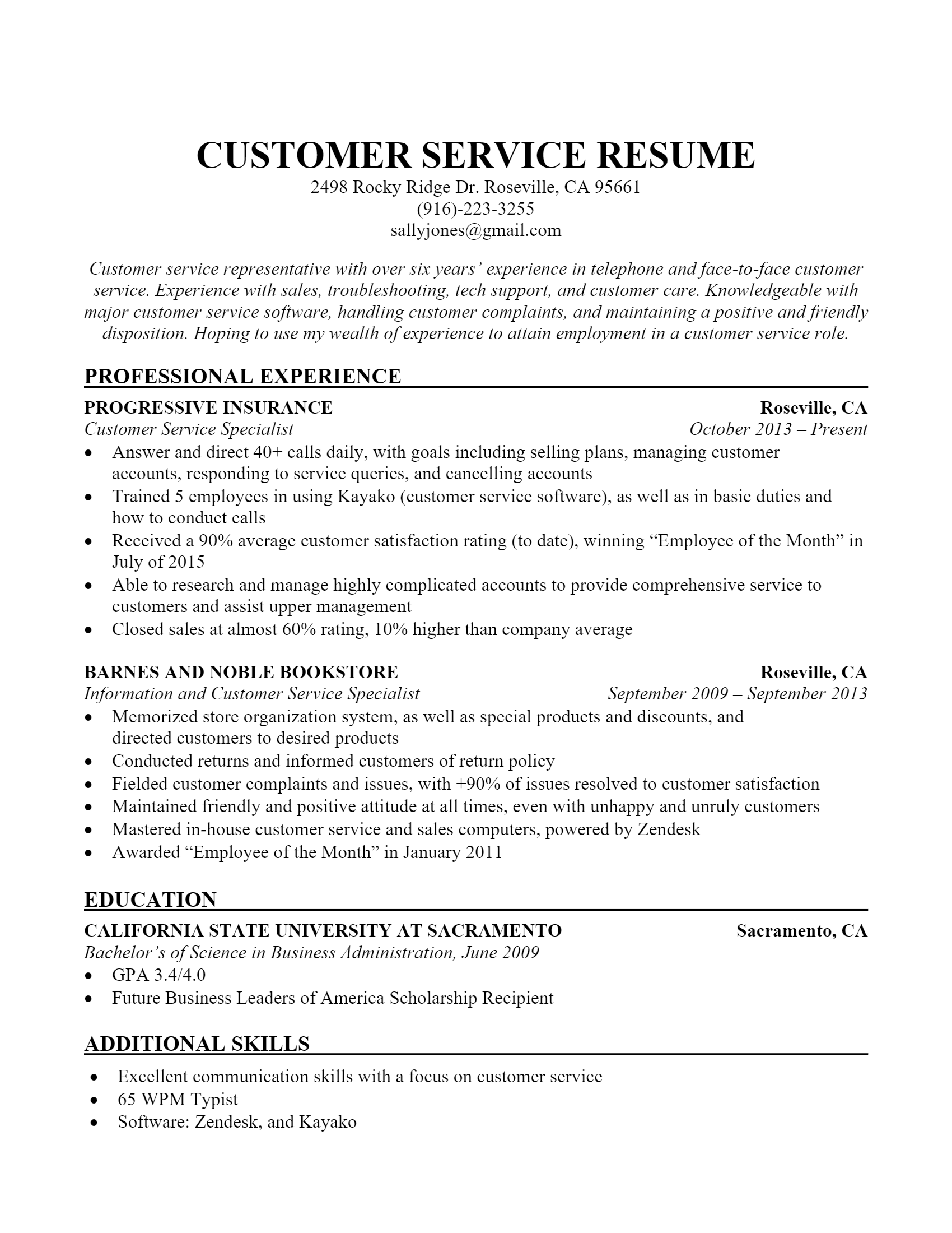 Customer Service Resume .Docx (Word)