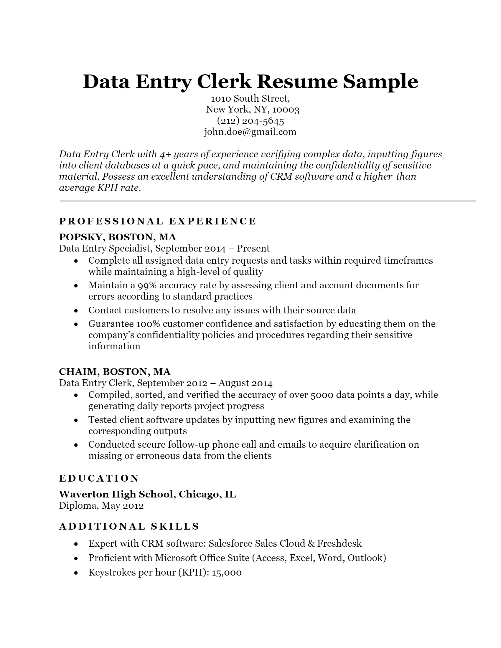 Data-Entry Clerk Resume .Docx (Word)
