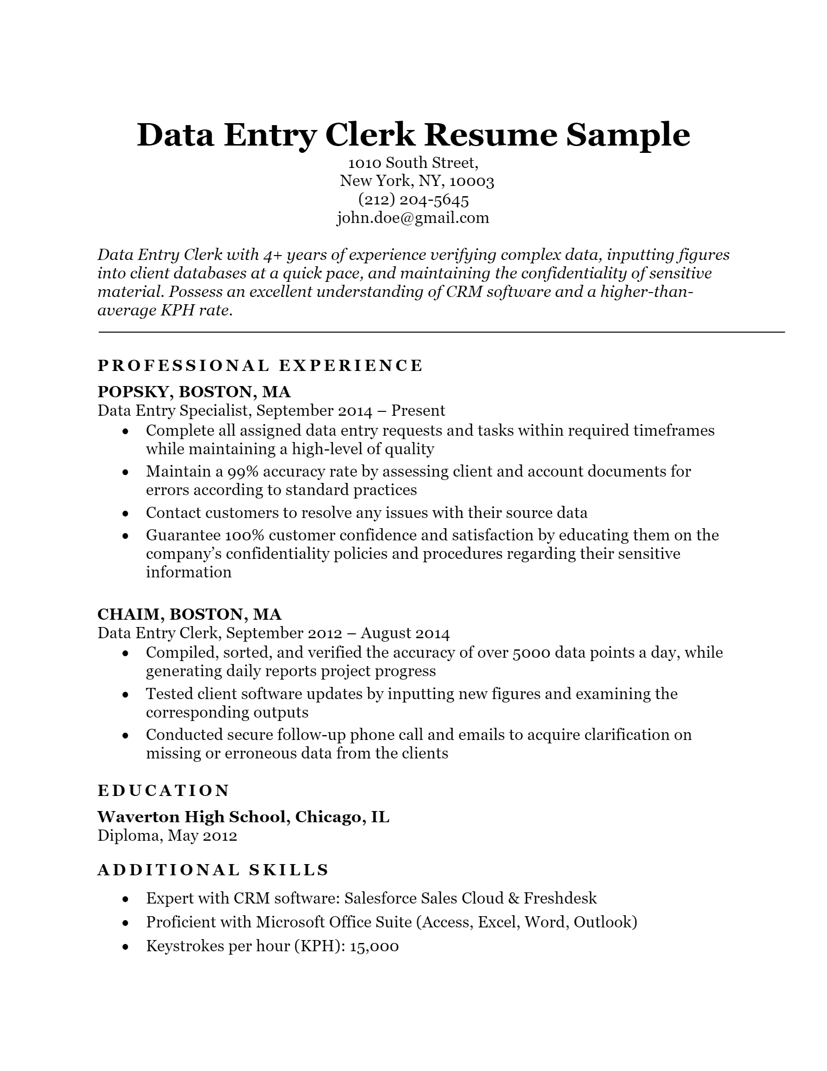 Average Salary For Data Entry Clerk