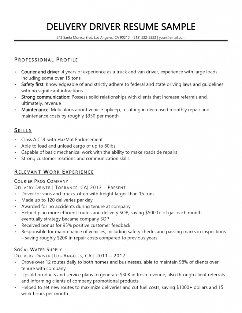 Delivery Driver Resume .Docx (Word)