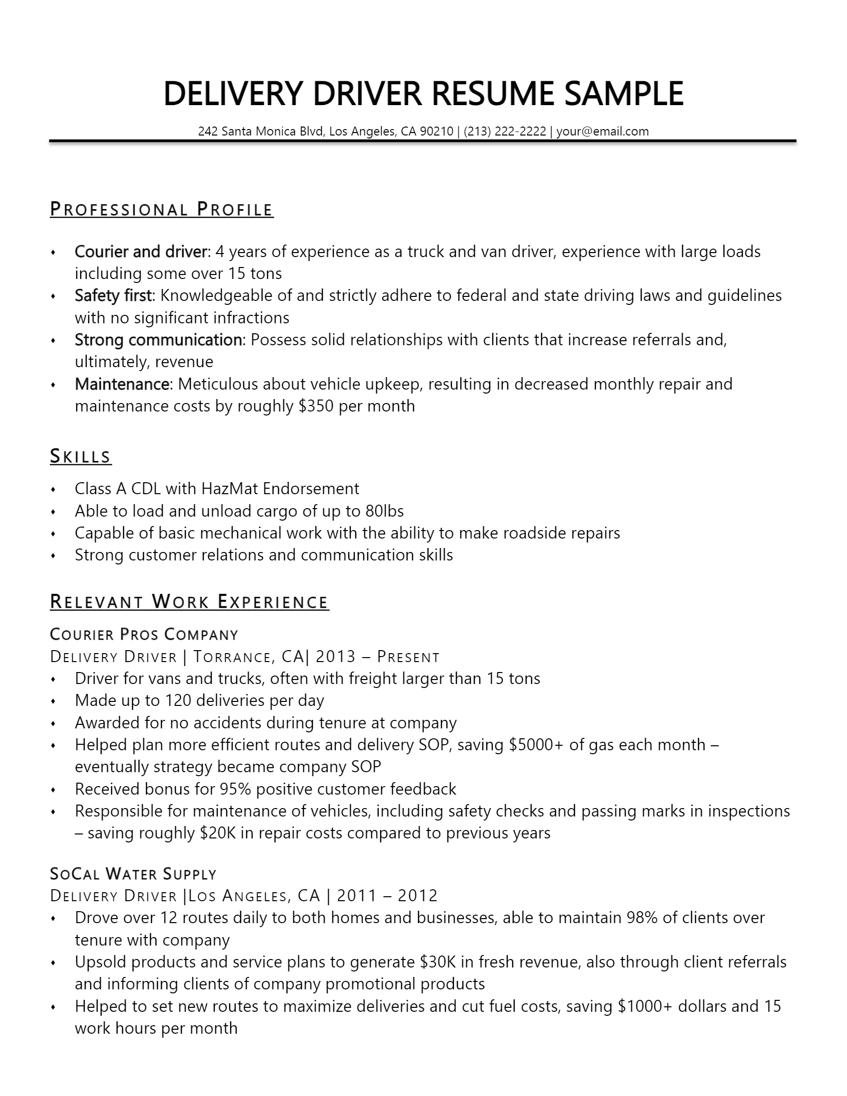 Delivery Driver Resume .Docx (Word)