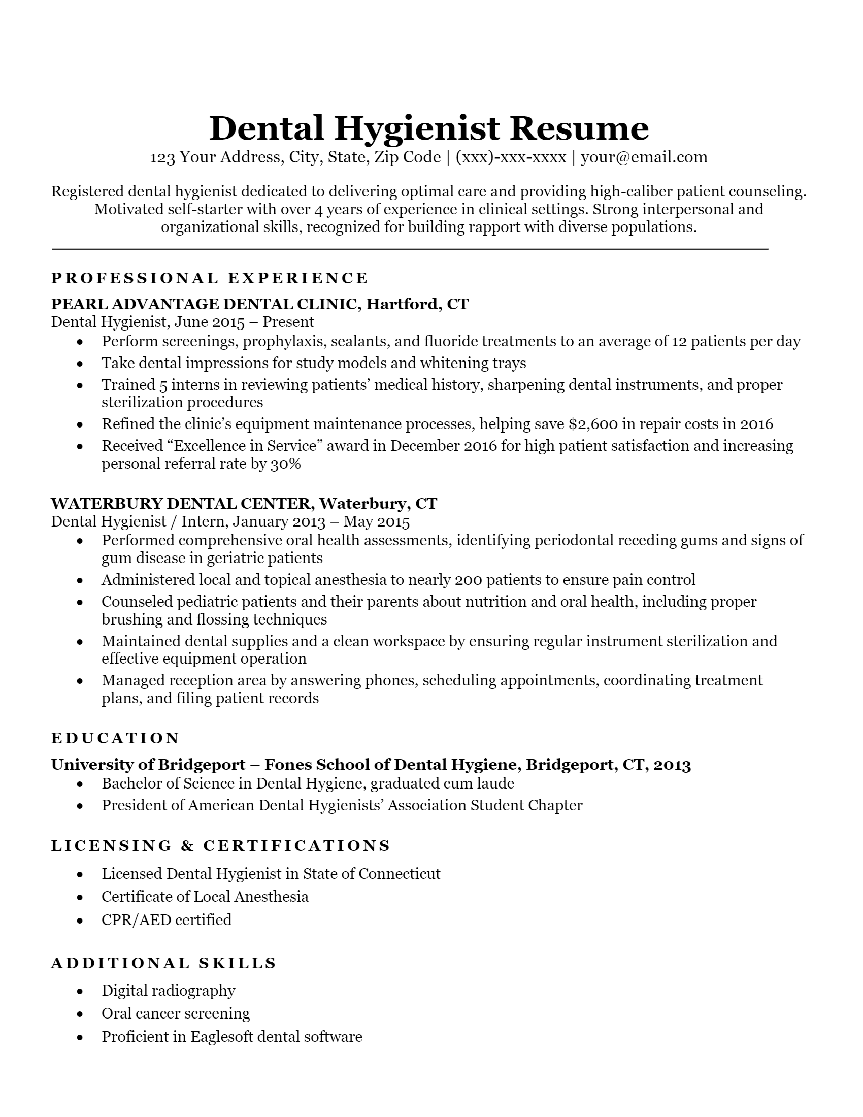 Dental Hygienist Resume .Docx (Word)