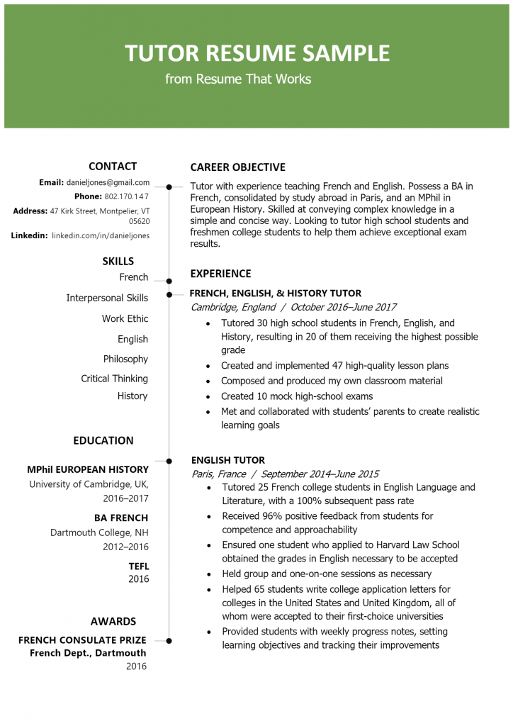 Economics Tutor Resume .Docx (Word)