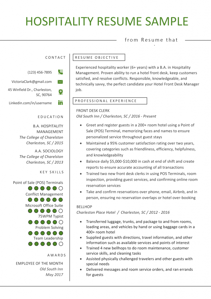 Hotel Front Desk Resume .Docx (Word)