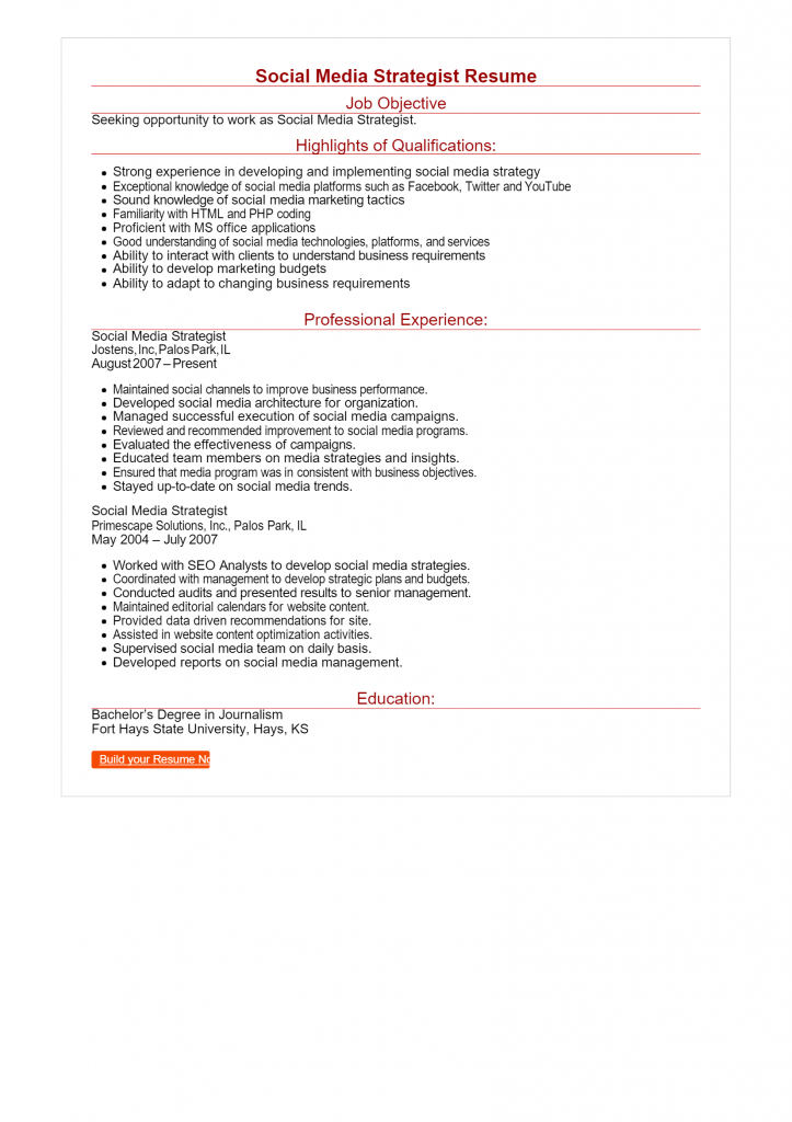 Social Media Strategist Resume .Docx (Word)