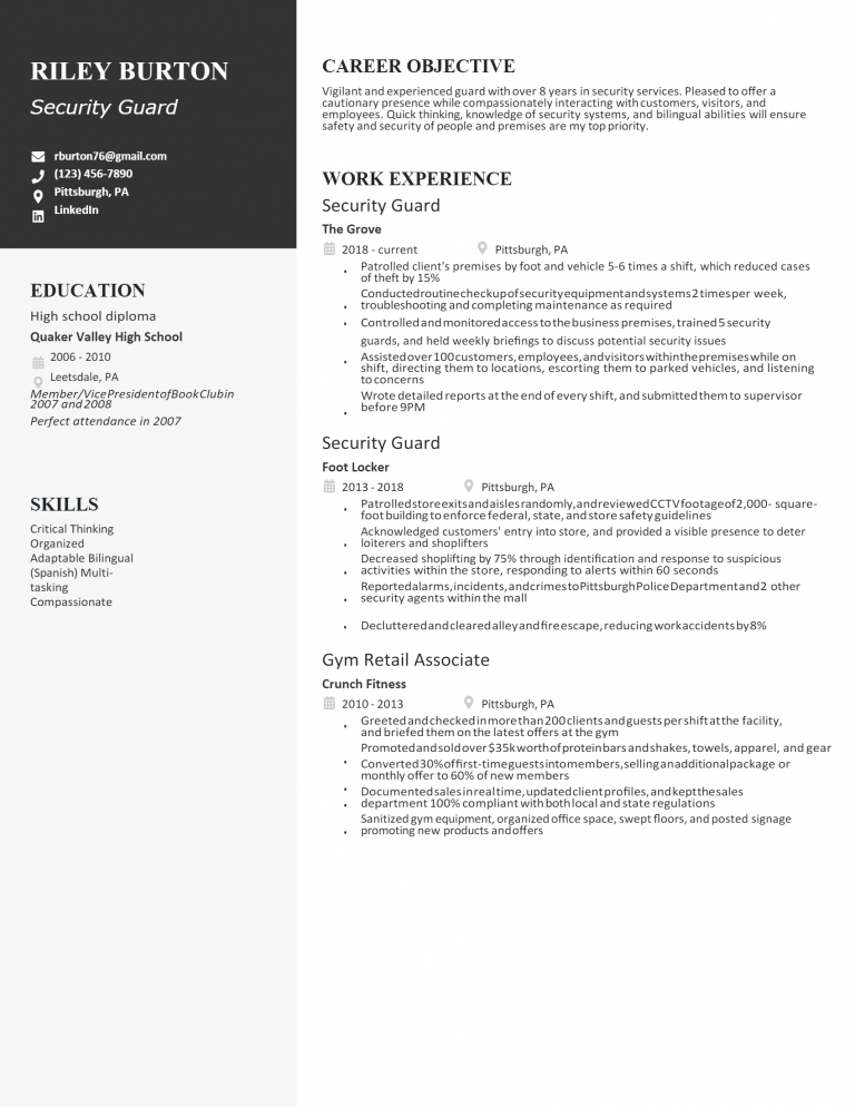 Download Free Security Guard Resume .Docx (Word) Template on ...