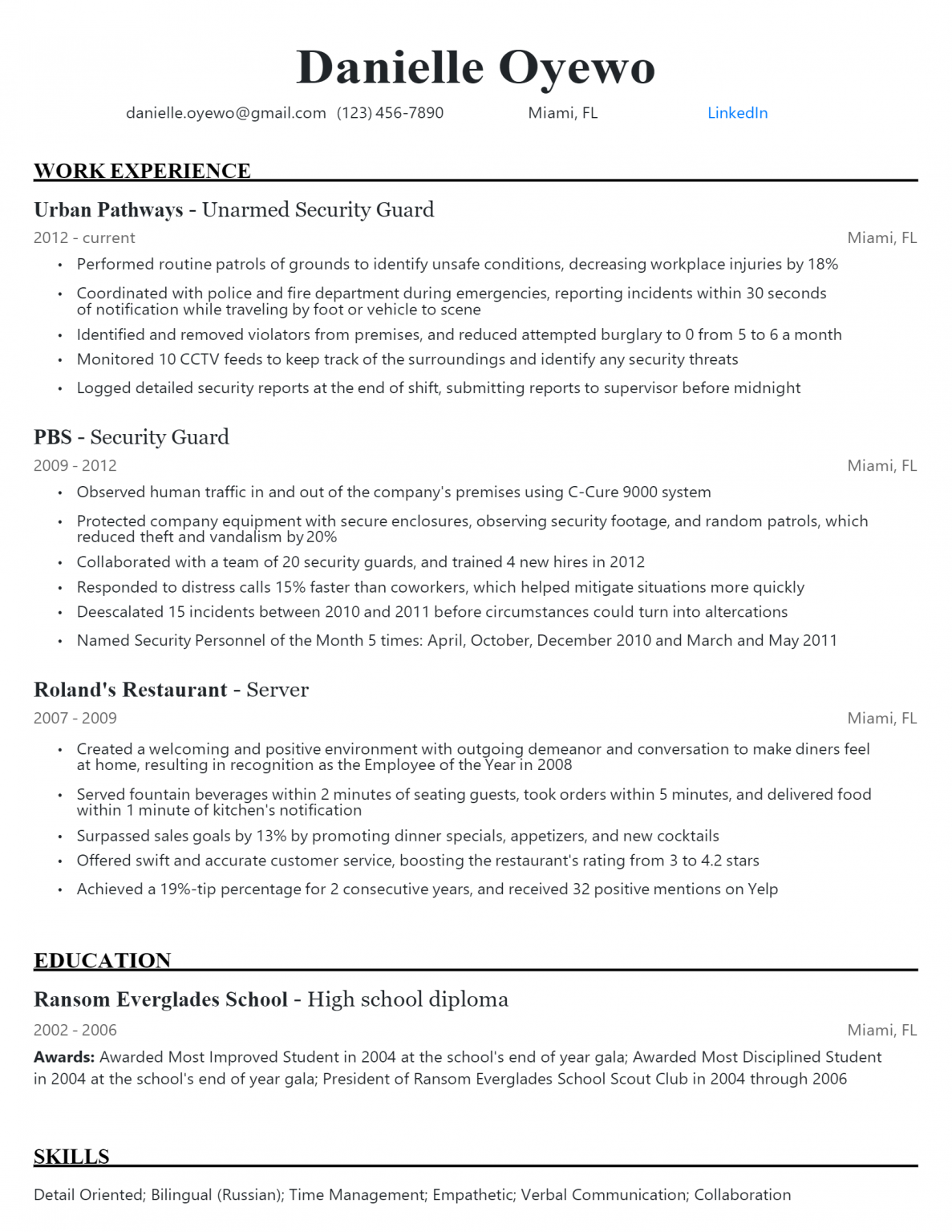 Download Free Unarmed Security Guard Resume .Docx (Word) Template on