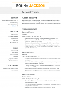 Personal Trainer Resume .Docx (Word)