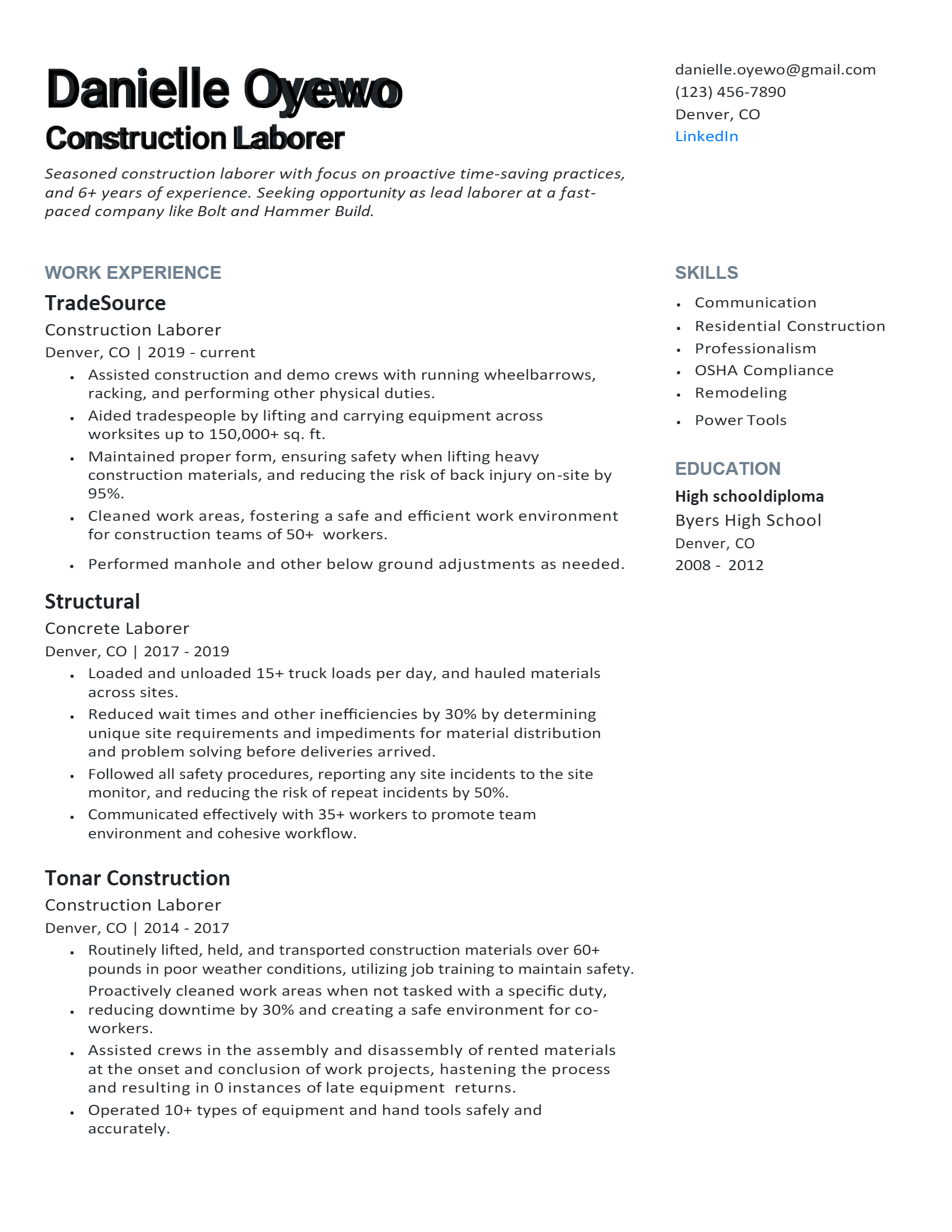 Download Free Construction Laborer Resume Docx Word Template On 