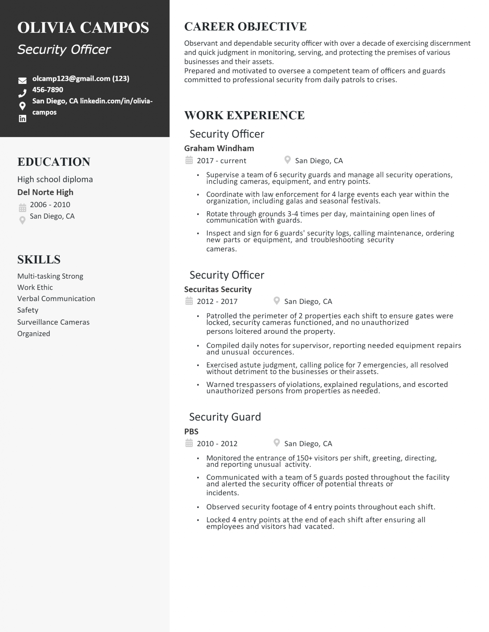 Download Free Security Officer Resume Docx (Word) Template on