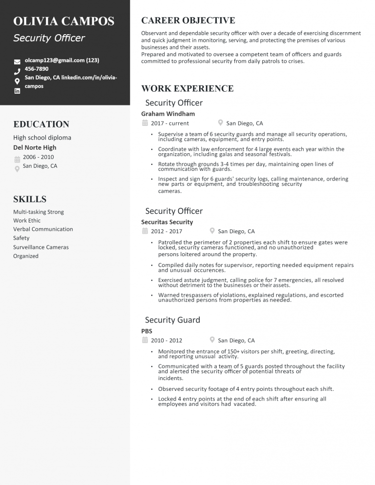 Download Free Security Officer Resume Docx Word Template On 