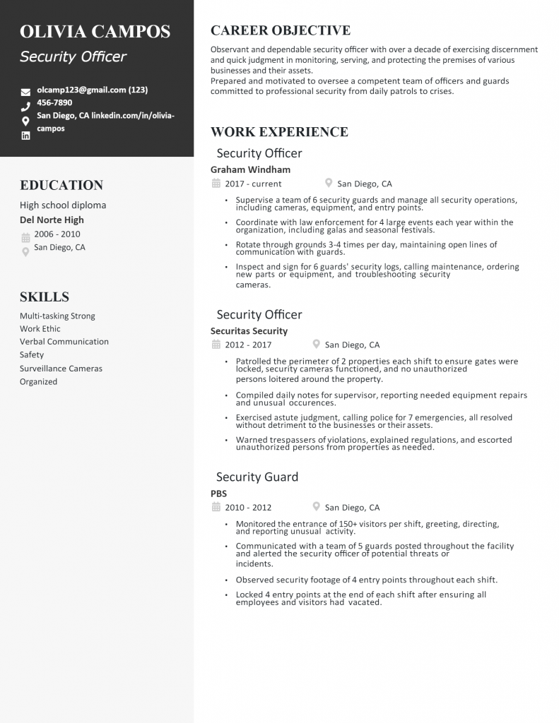 Security Officer Resume .Docx (Word)