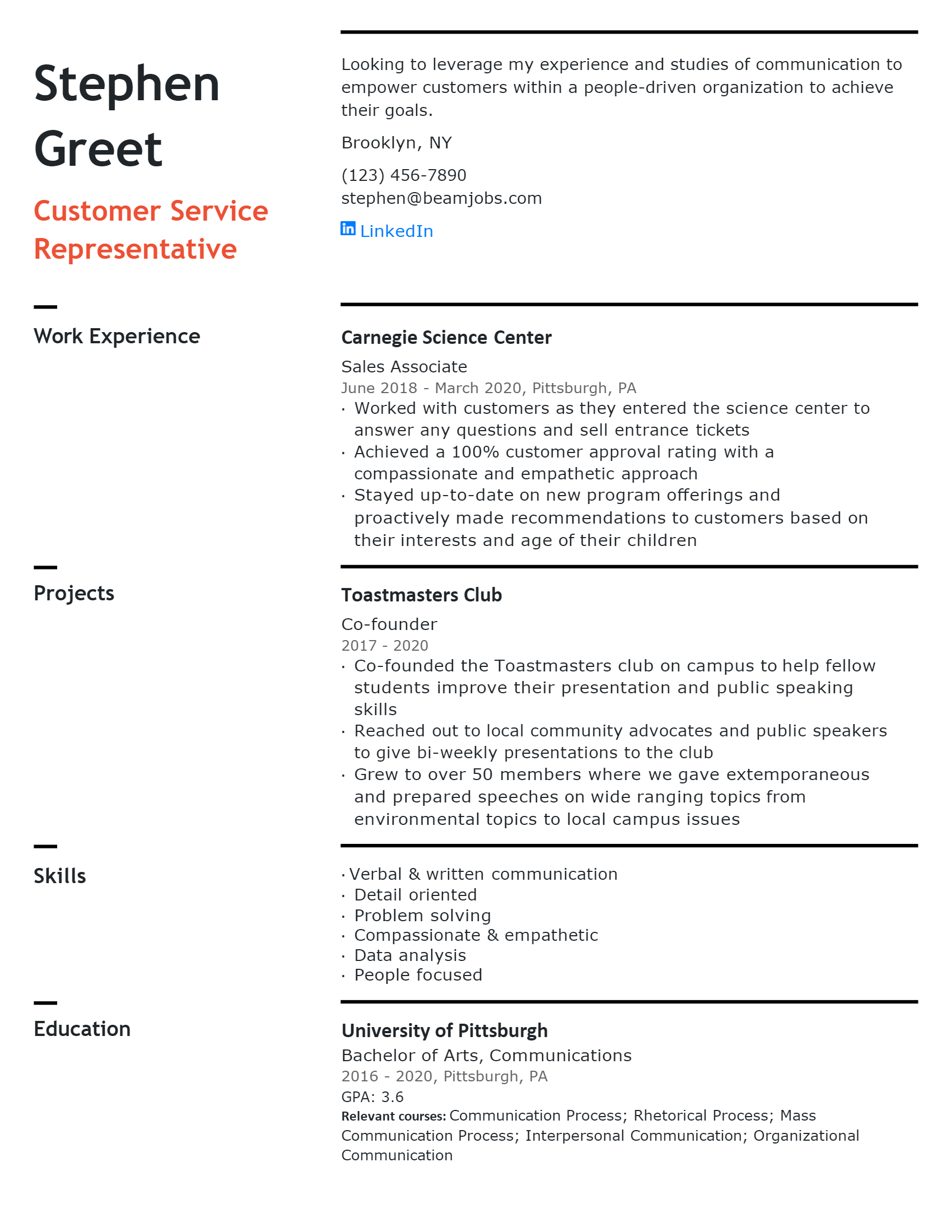 Entry-level Customer Service Resume .Docx (Word)