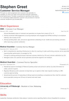 Customer Service Manager Resume .Docx (Word)