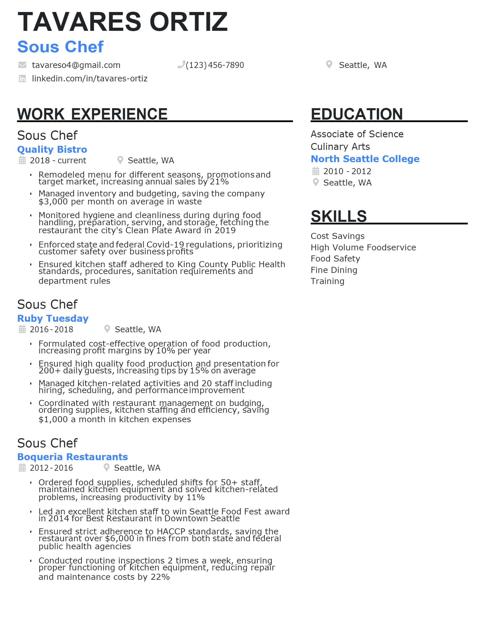 Sous Chef Resume .Docx (Word)