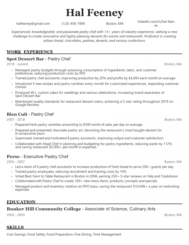 Download Free Pastry Chef Resume Docx Word Template On 