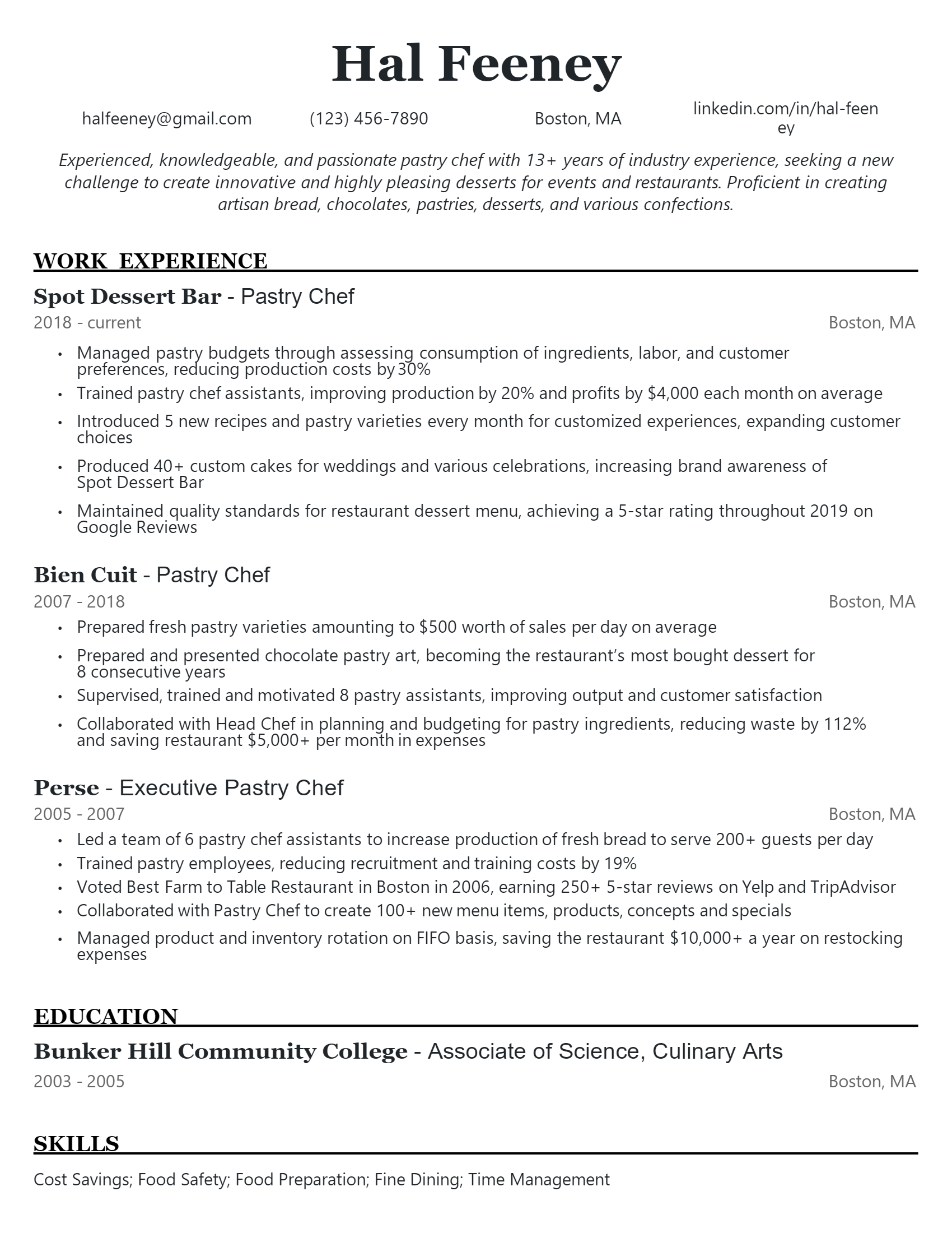 Download Free Pastry Chef Resume Docx Word Template On Resumethatworks Com