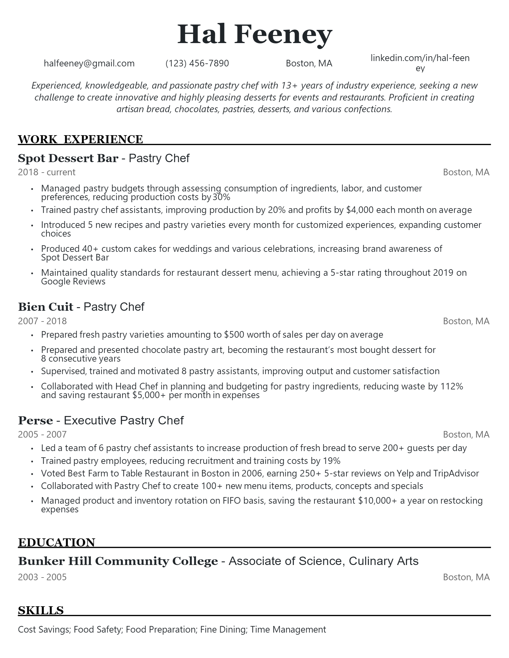 Download Free Pastry Chef Resume Docx Word Template On 